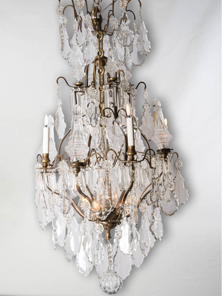 Impressive French  Gilt-Bronze Cage Chandelier w/ Crystal Drops - 52"
