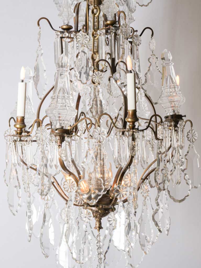 Impressive French  Gilt-Bronze Cage Chandelier w/ Crystal Drops - 52"