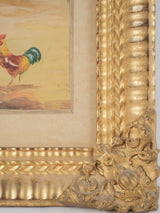 Brightly-colored hen and rooster painting