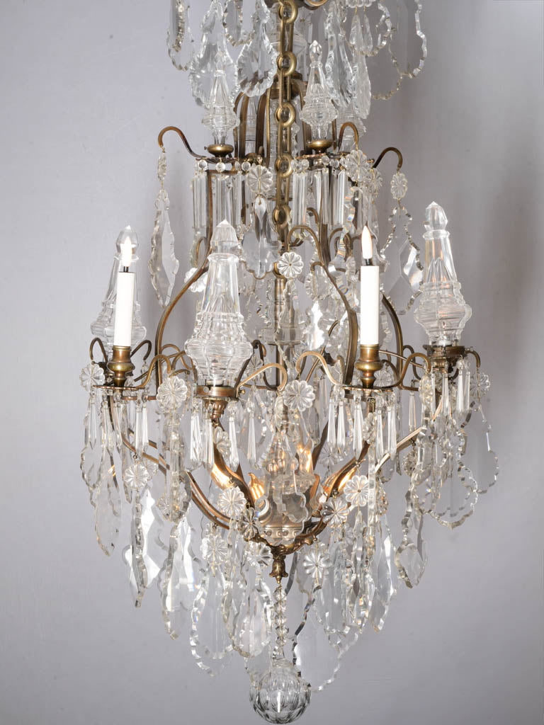Impressive French  Gilt-Bronze Cage Chandelier w/ Crystal Drops - 52"