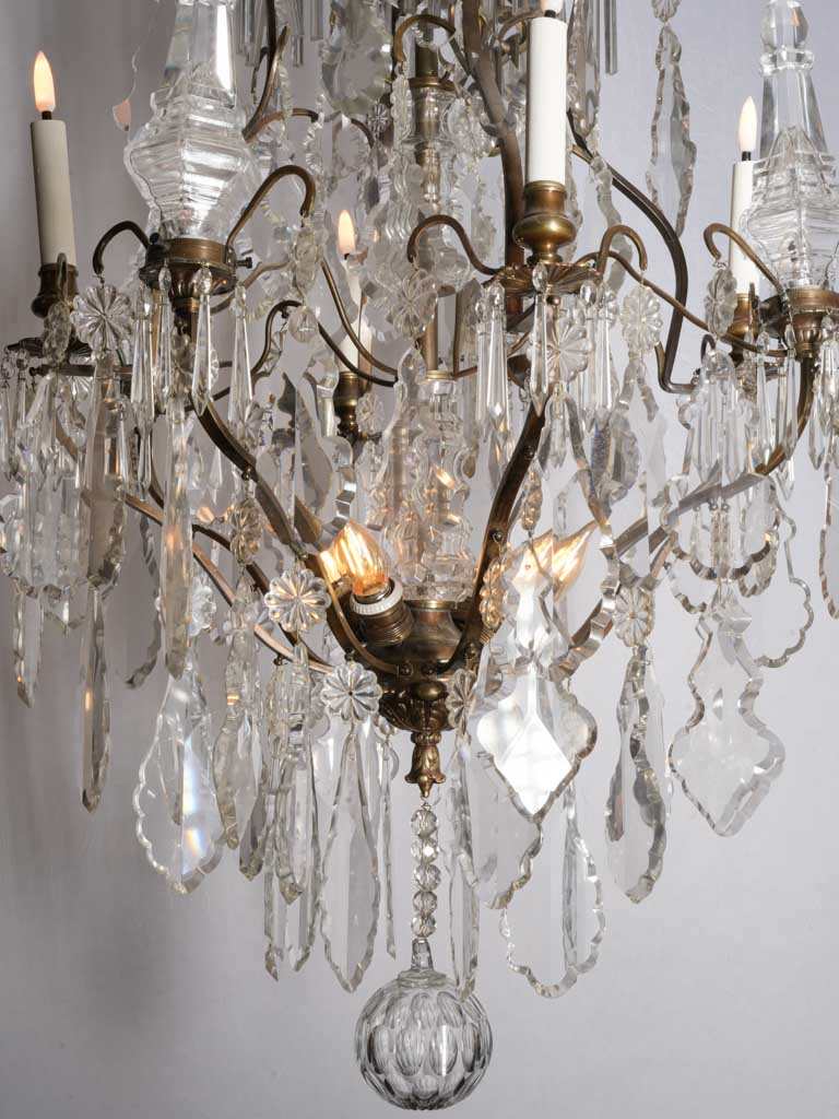 Impressive French  Gilt-Bronze Cage Chandelier w/ Crystal Drops - 52"