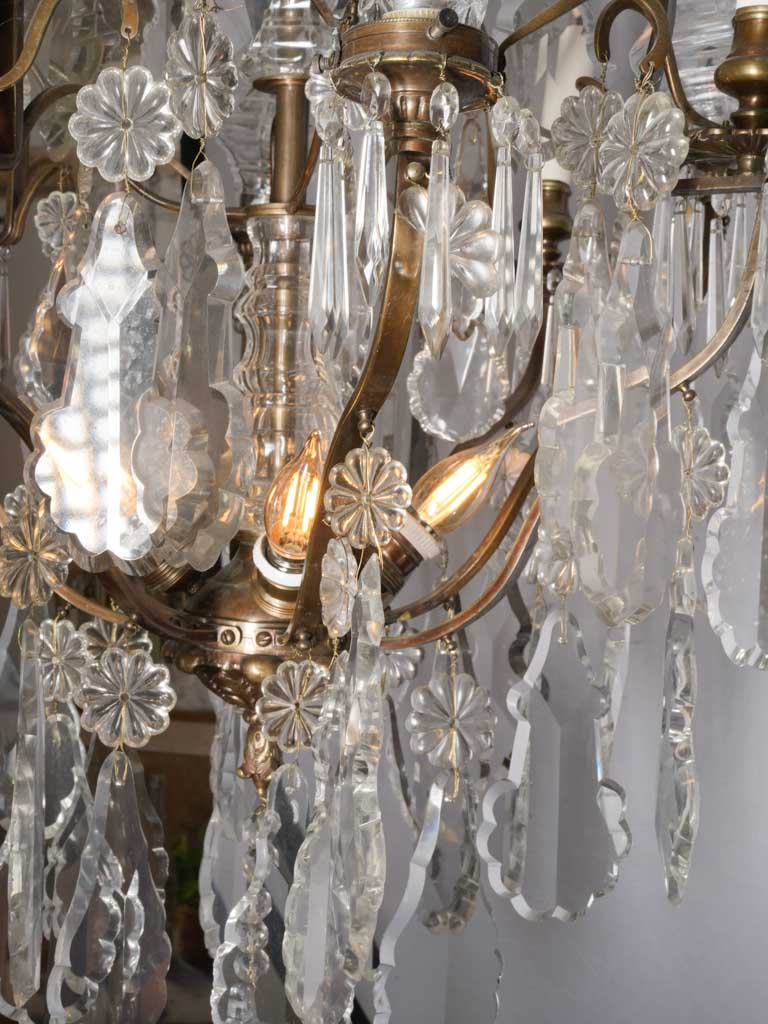 Impressive French  Gilt-Bronze Cage Chandelier w/ Crystal Drops - 52"
