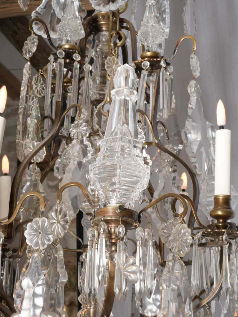 Impressive French  Gilt-Bronze Cage Chandelier w/ Crystal Drops - 52"