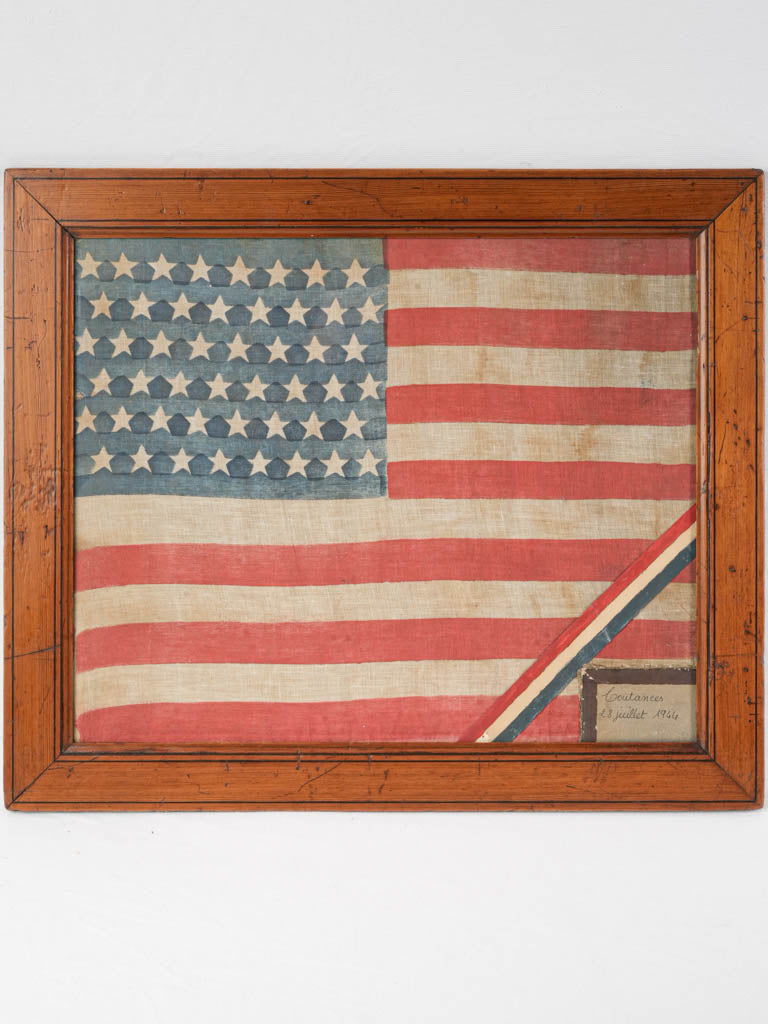 Remarkable Framed American Flag Marking the Liberation of Normandy in 1944 - 19¾" x 22¾"