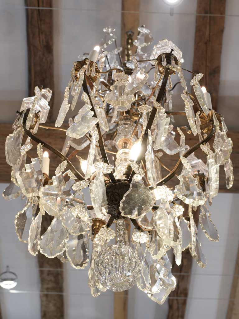 Impressive French  Gilt-Bronze Cage Chandelier w/ Crystal Drops - 52"