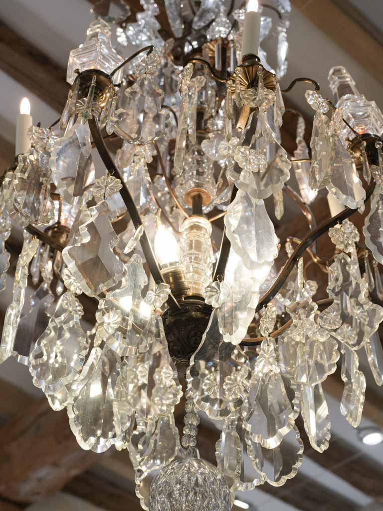 Impressive French  Gilt-Bronze Cage Chandelier w/ Crystal Drops - 52"