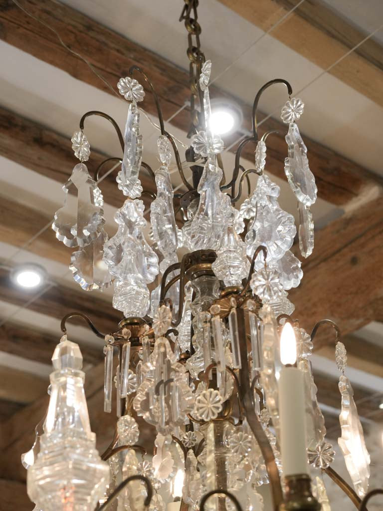 Impressive French  Gilt-Bronze Cage Chandelier w/ Crystal Drops - 52"