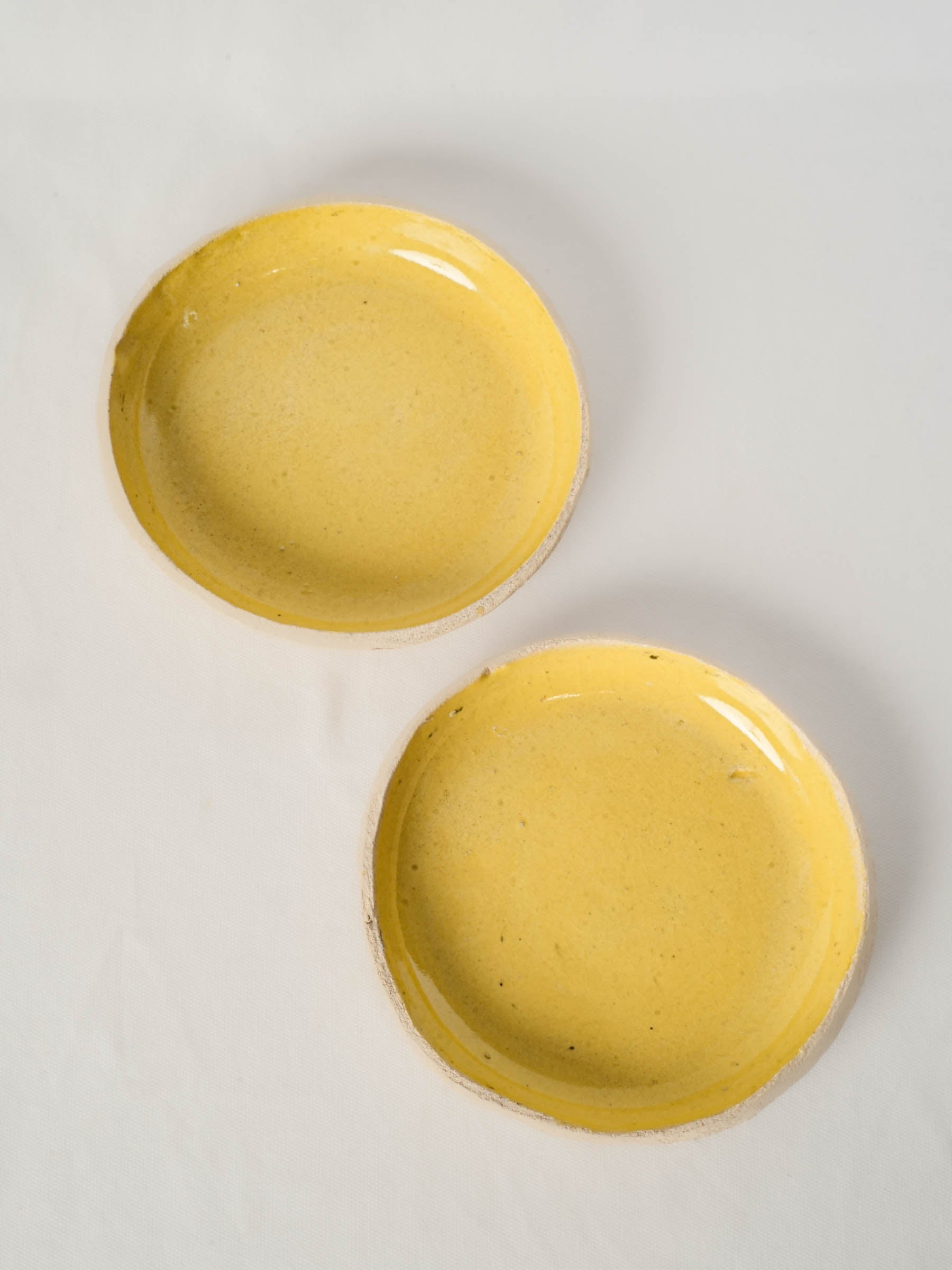Pair of Contemporary  Artisan Ceramic Dishes w/ Bright Yellow Glaze - 8"