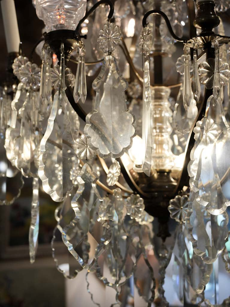 Impressive French  Gilt-Bronze Cage Chandelier w/ Crystal Drops - 52"