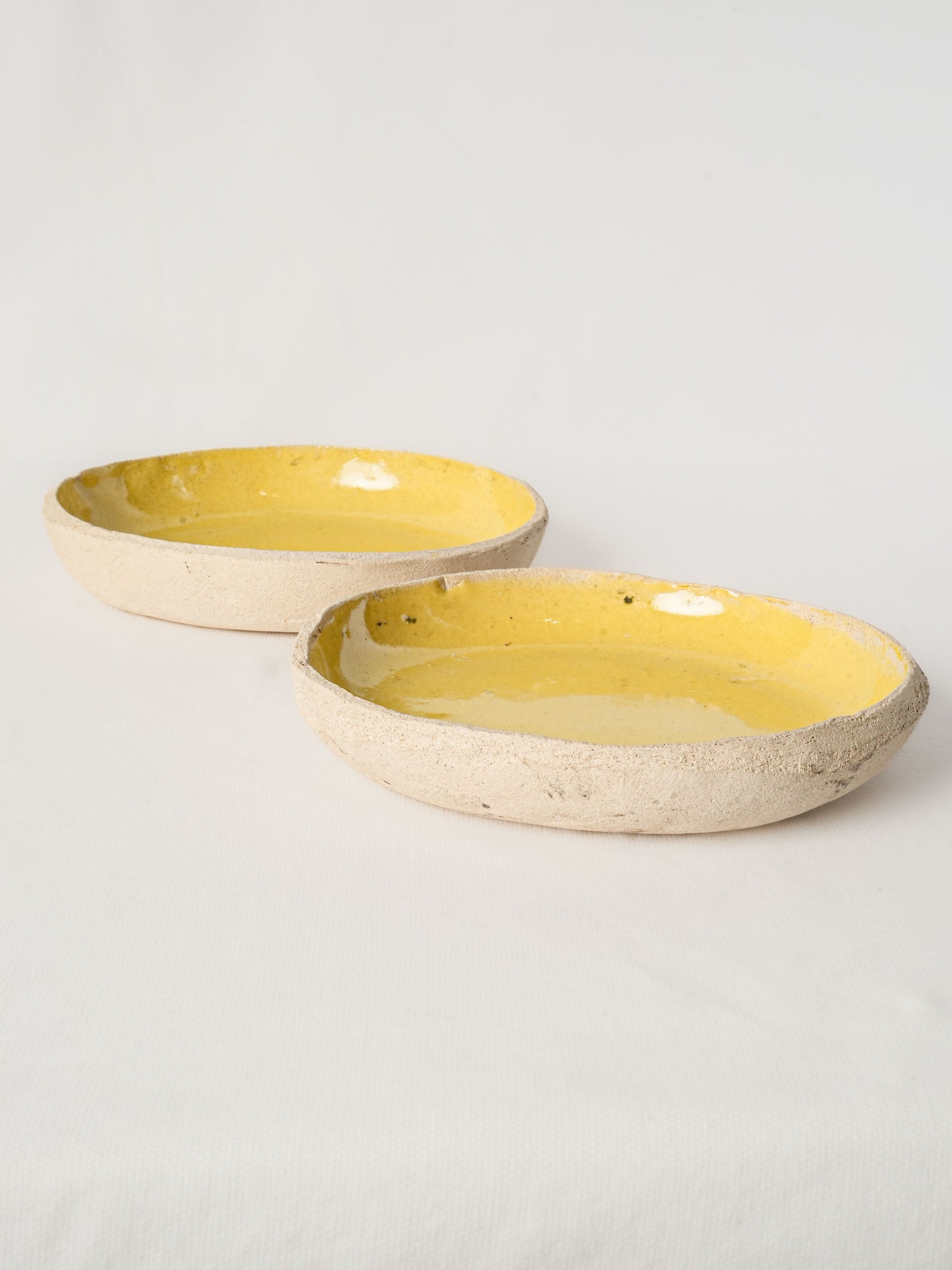 Pair of Contemporary  Artisan Ceramic Dishes w/ Bright Yellow Glaze - 8"