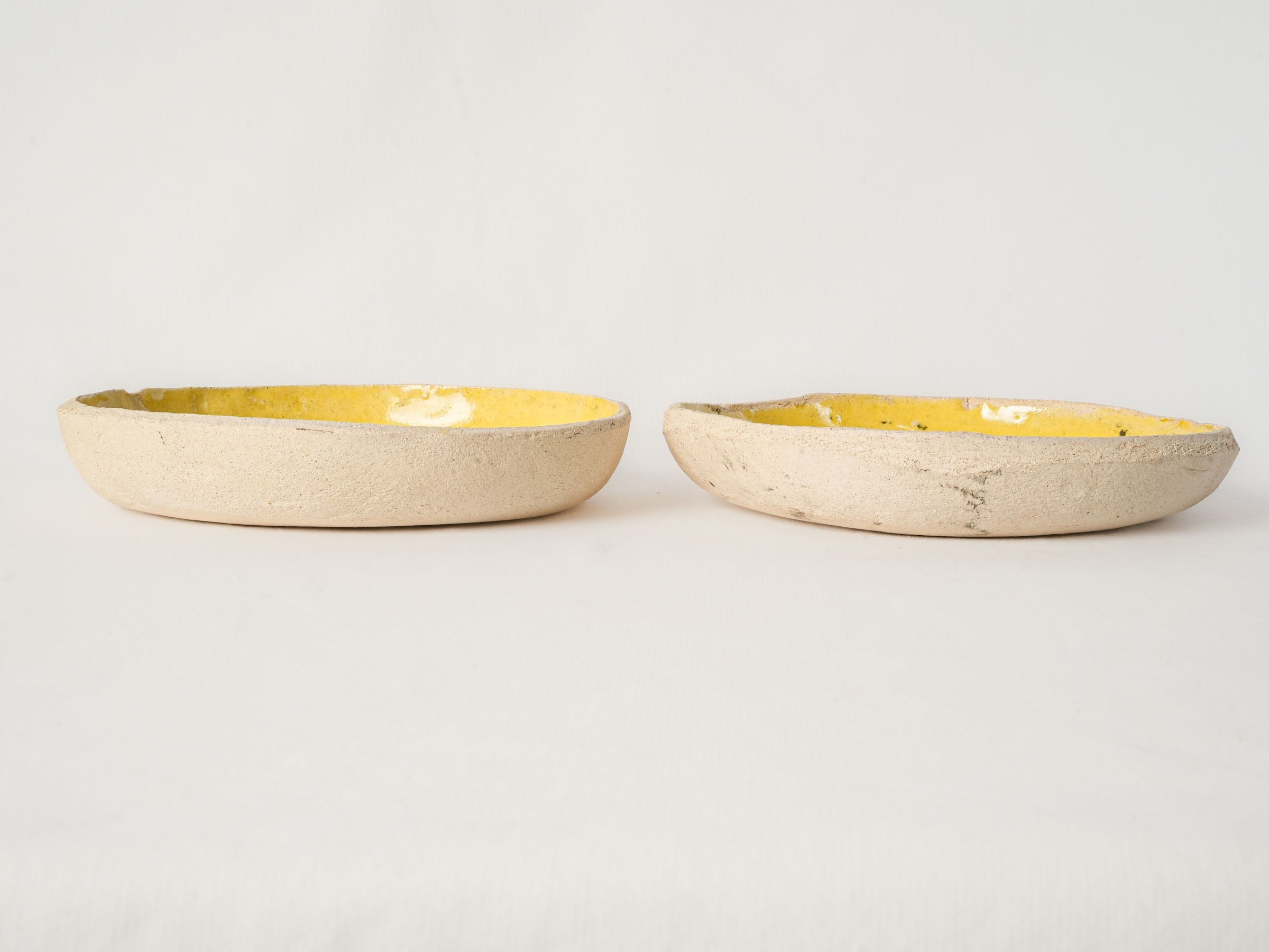 Pair of Contemporary  Artisan Ceramic Dishes w/ Bright Yellow Glaze - 8"