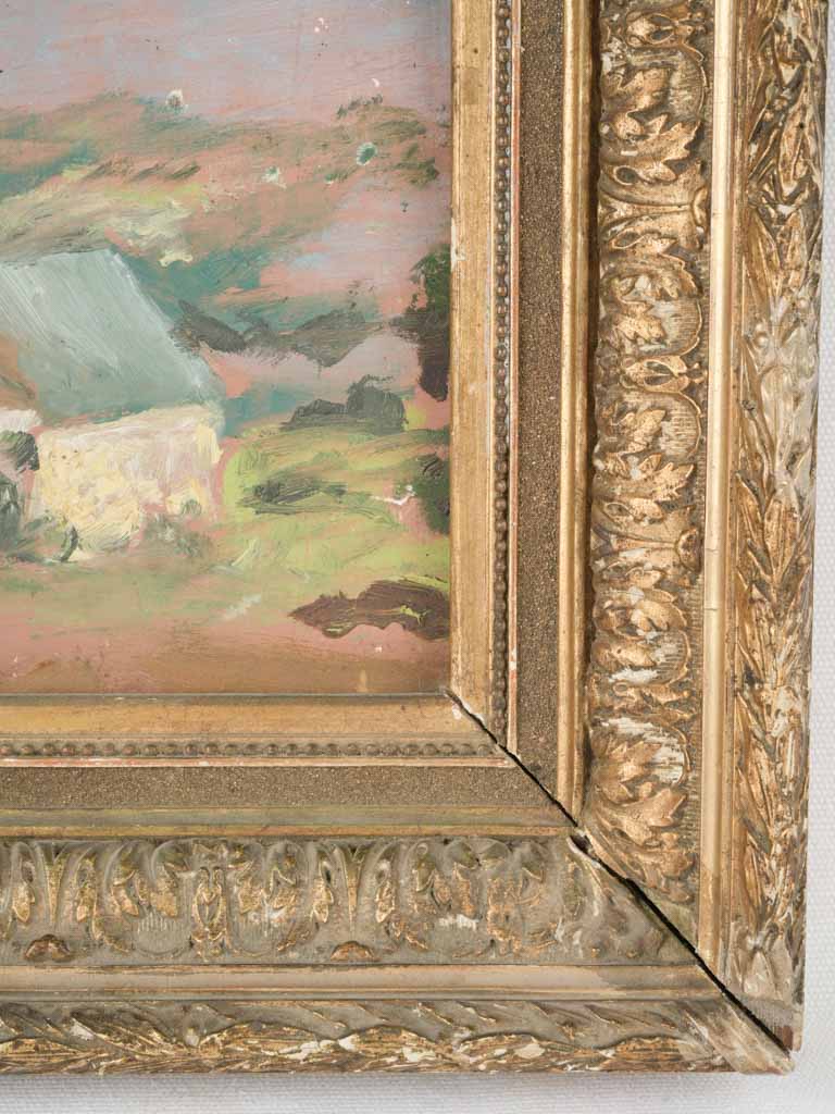 Unsigned, softly painted antique landscape artwork