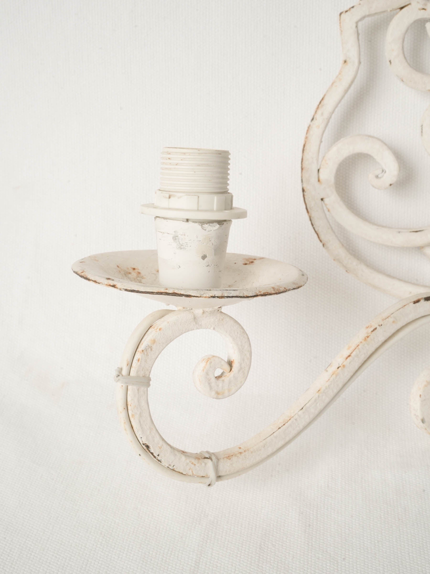 Pair of Mid-Century French White-Painted Wrought Iron Wall Sconces - 14½" x  15¼"