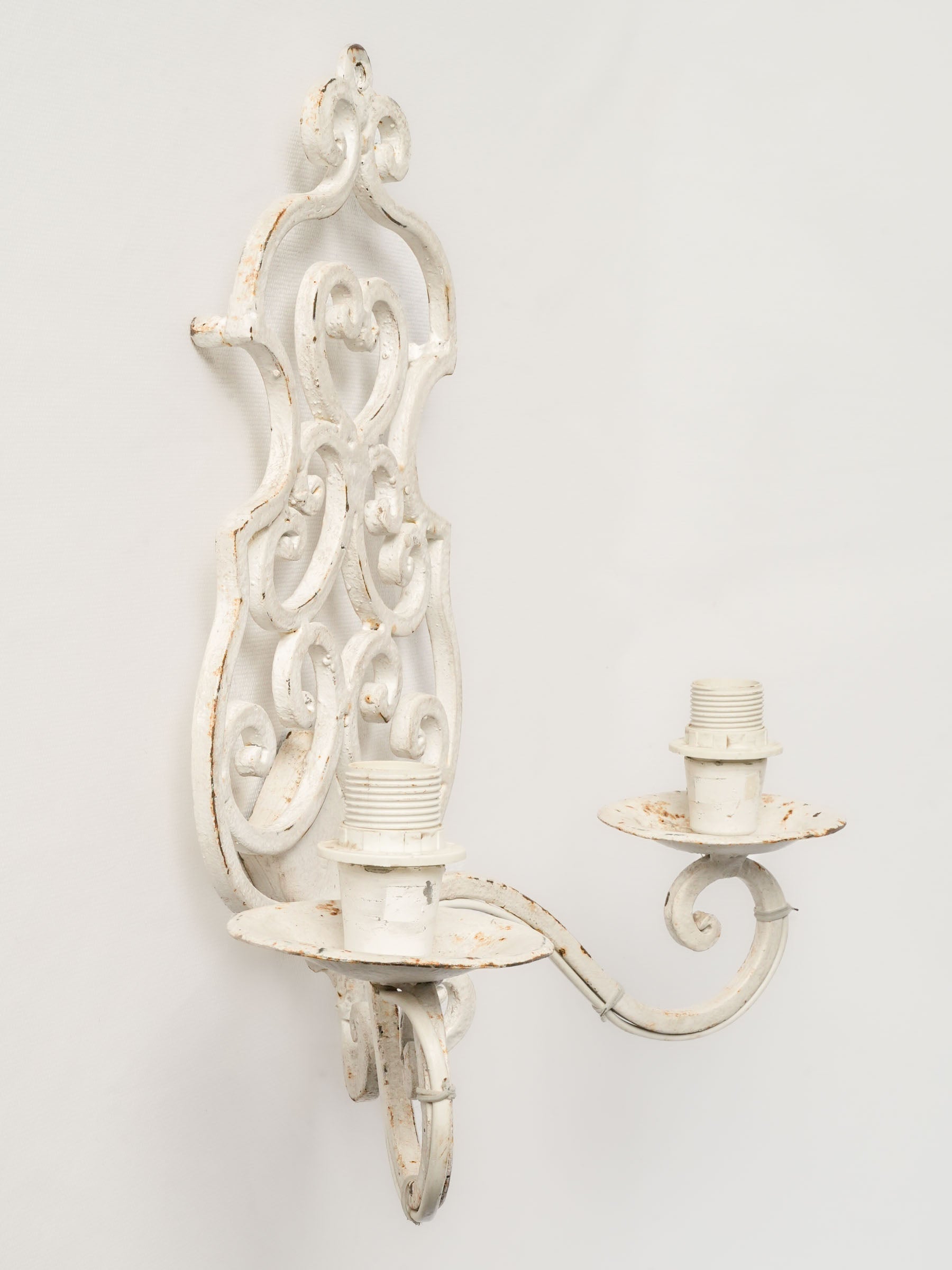 Pair of Mid-Century French White-Painted Wrought Iron Wall Sconces - 14½" x  15¼"