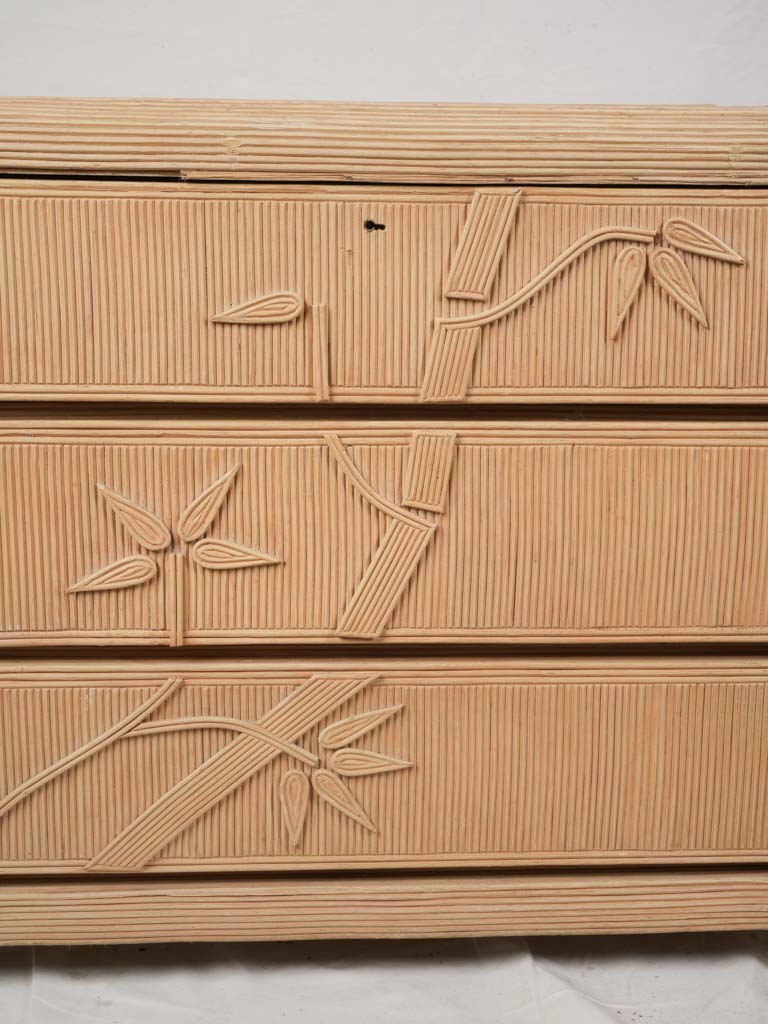 1970s Petite French Rattan Three-Drawer Commode W/ Bamboo Motifs - 30¾" x 36½"