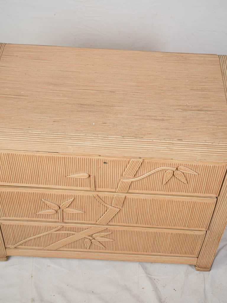 1970s Petite French Rattan Three-Drawer Commode W/ Bamboo Motifs - 30¾" x 36½"
