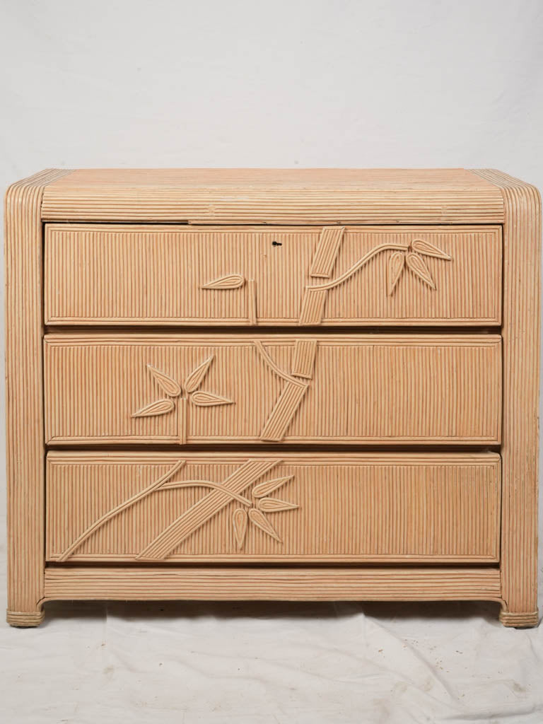 1970s Petite French Rattan Three-Drawer Commode W/ Bamboo Motifs - 30¾" x 36½"