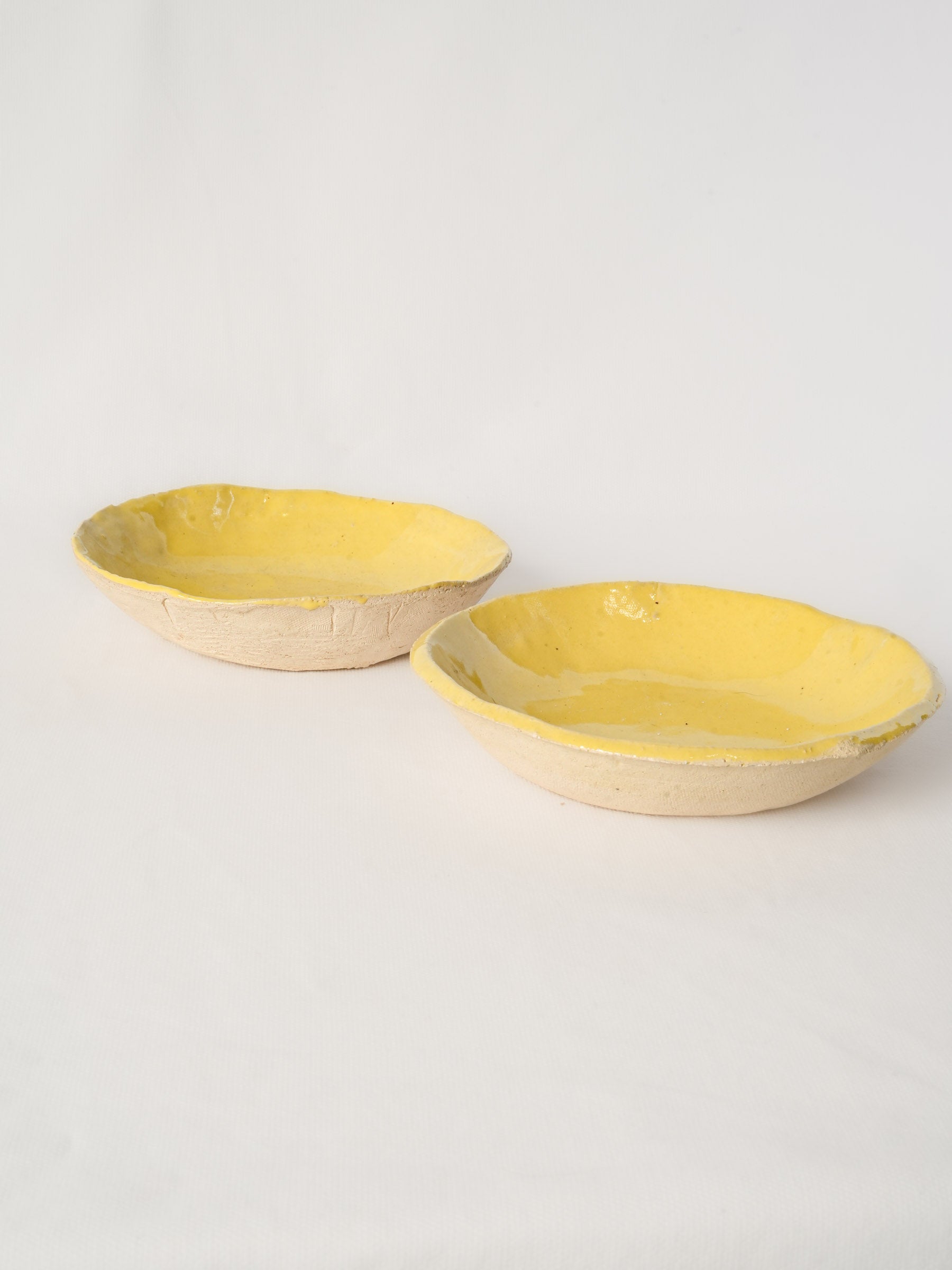Pair of Cheerful Lemon Yellow Artisan Ceramic Dishes - 8¼"