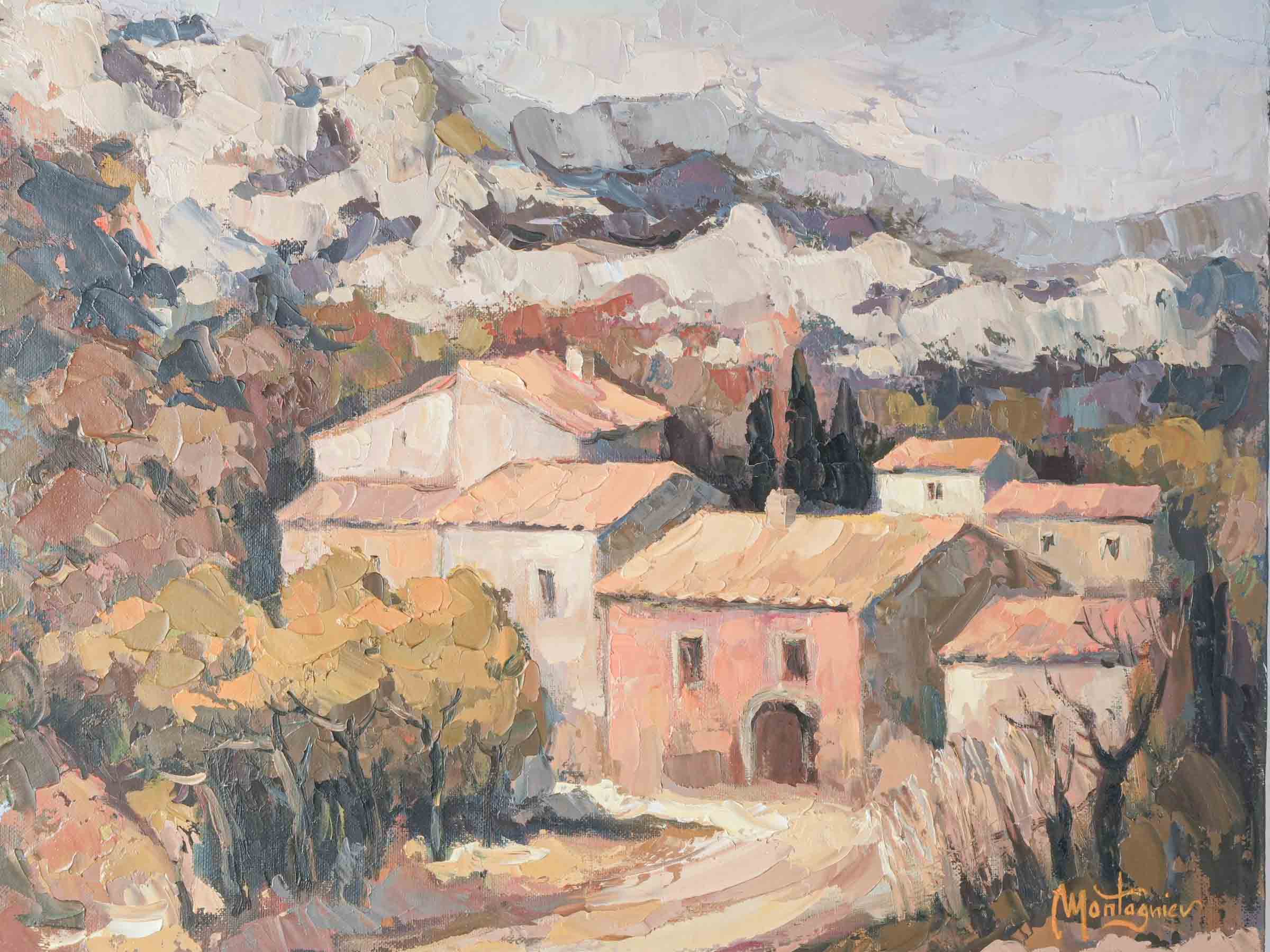 Large Oil on Canvas, Farmhouse in the Alpilles, Signed and Dated 1980 - 21¾" x 26½"