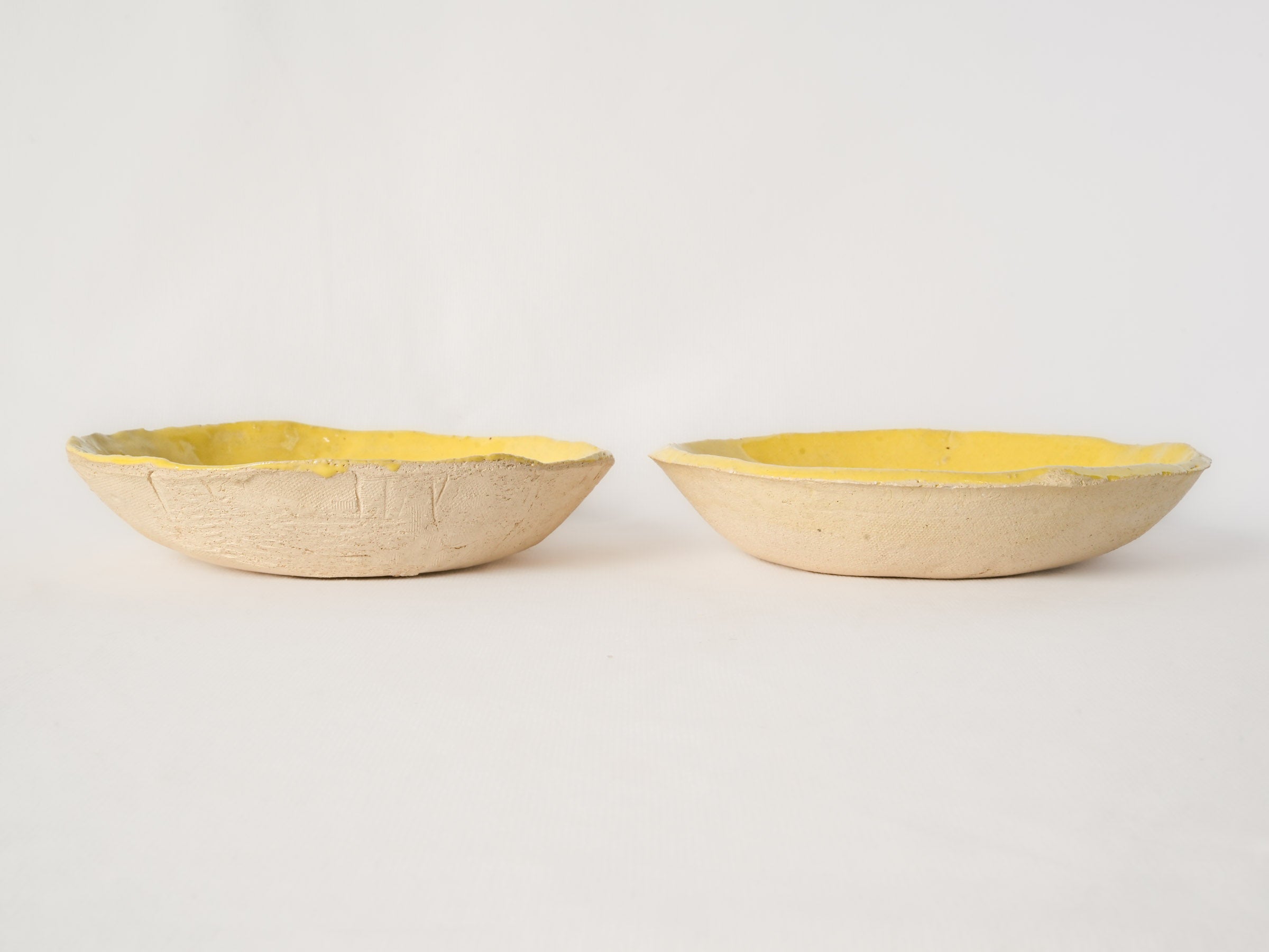 Pair of Cheerful Lemon Yellow Artisan Ceramic Dishes - 8¼"