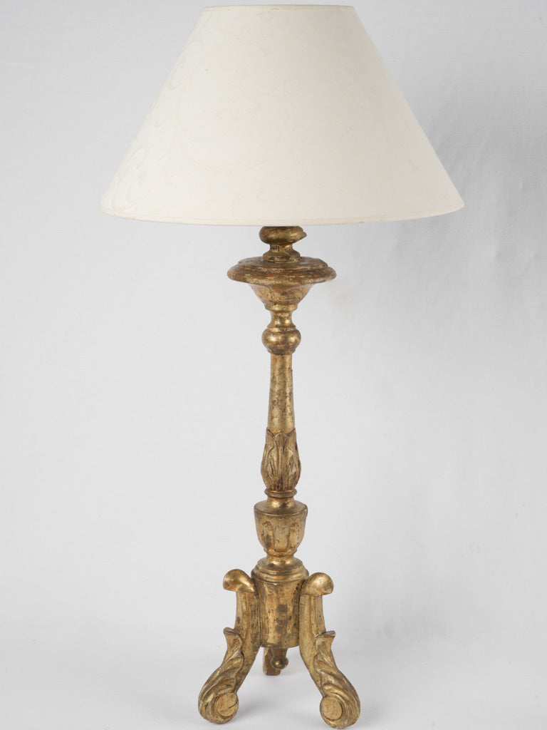Gilded antique English candlestick lamp