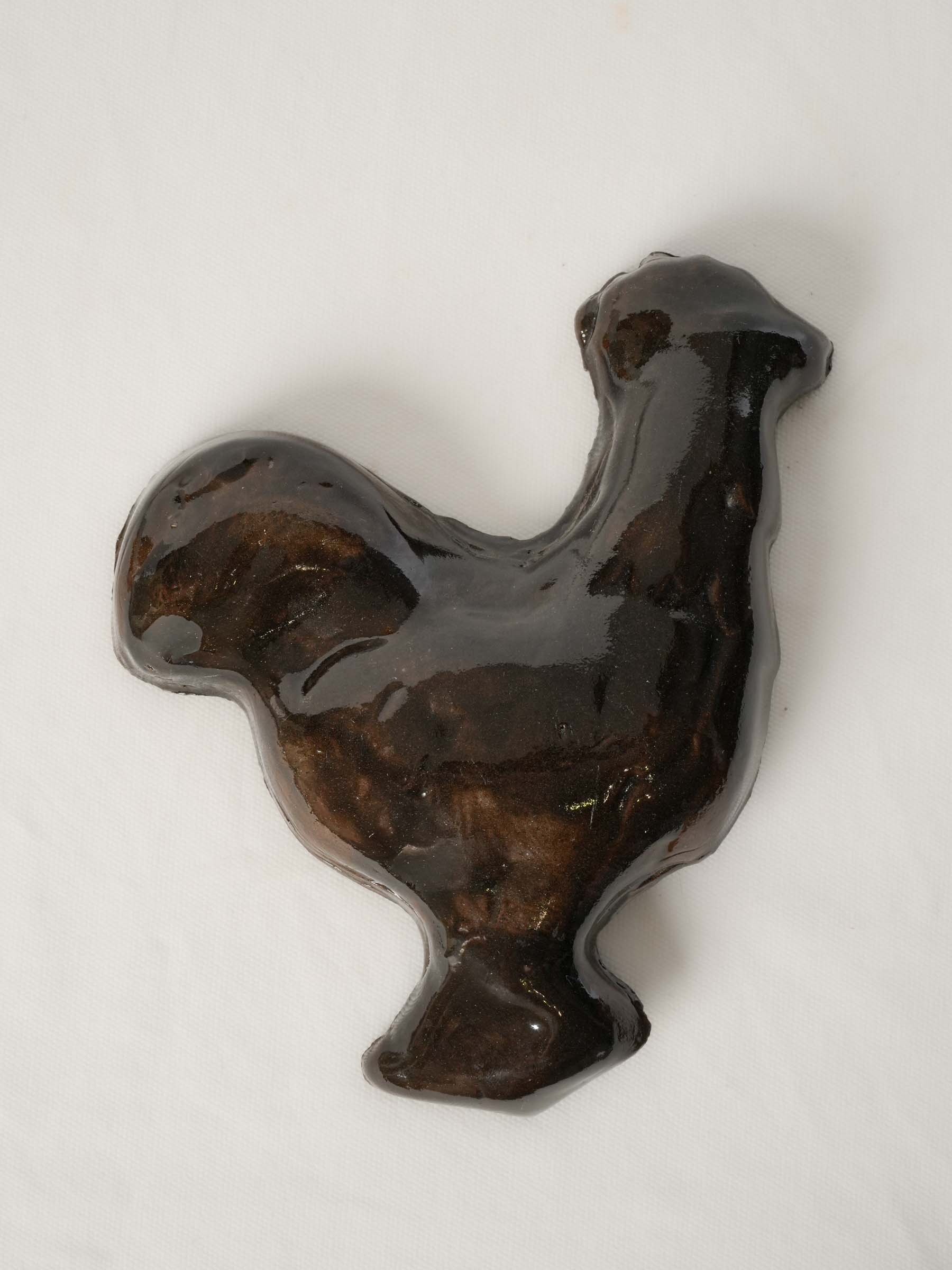 Dark- Glazed Ceramic Rooster by a Provençal Artisan - 8¾"