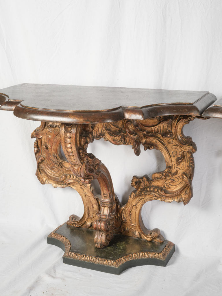 Pair of Early 19th Century Italian Statement Consoles w/ Faux Marble Painted Tops