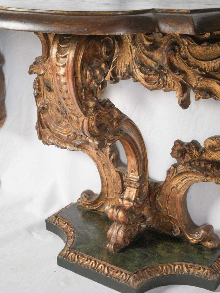 Pair of Early 19th Century Italian Statement Consoles w/ Faux Marble Painted Tops