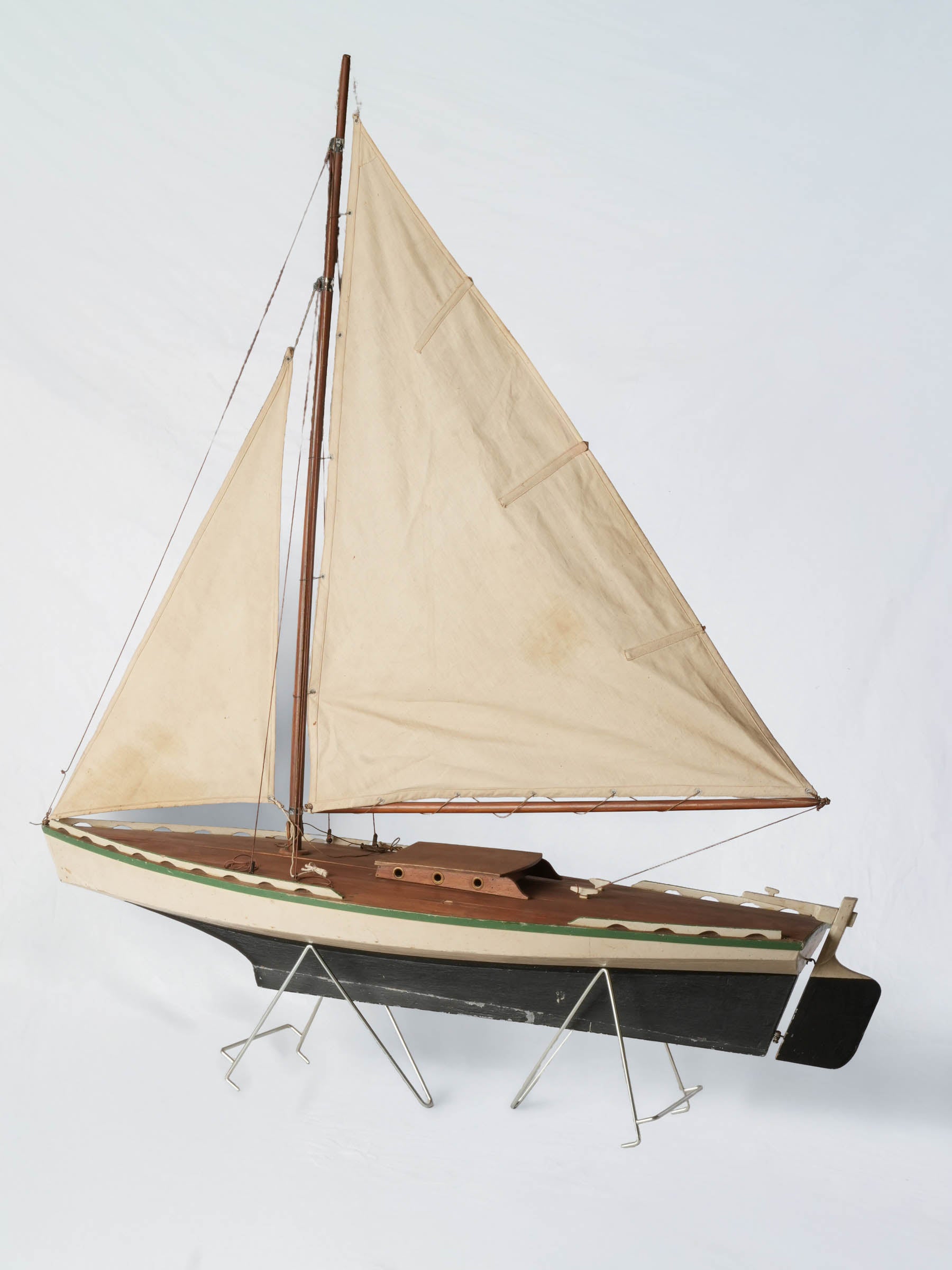 French Mid-20th-Century Hand-Built Wooden Pond Yacht - 42¼" x 41¾"