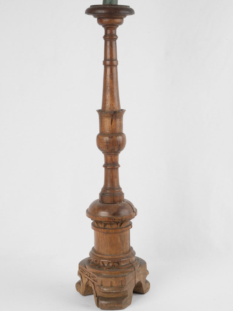 Rustic Italian walnut candlestick craftsmanship