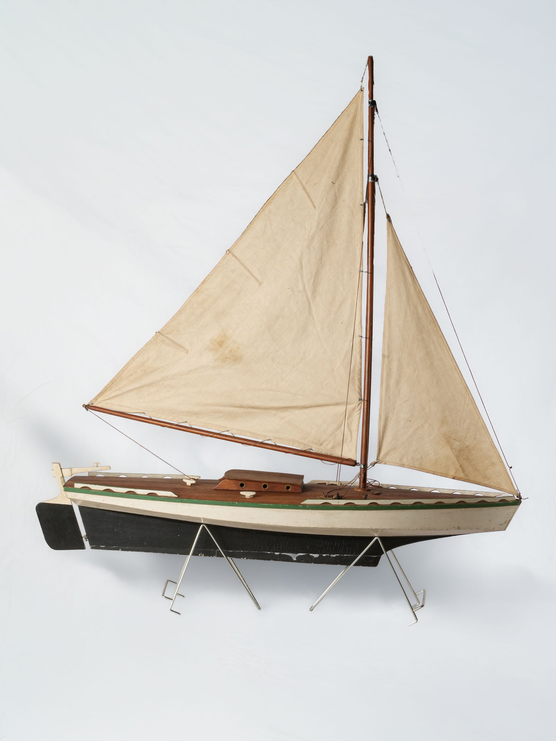 French Mid-20th-Century Hand-Built Wooden Pond Yacht - 42¼" x 41¾"