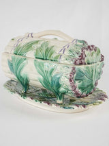 Lidded Majolica asparagus basket & platter - Longchamp 1890
