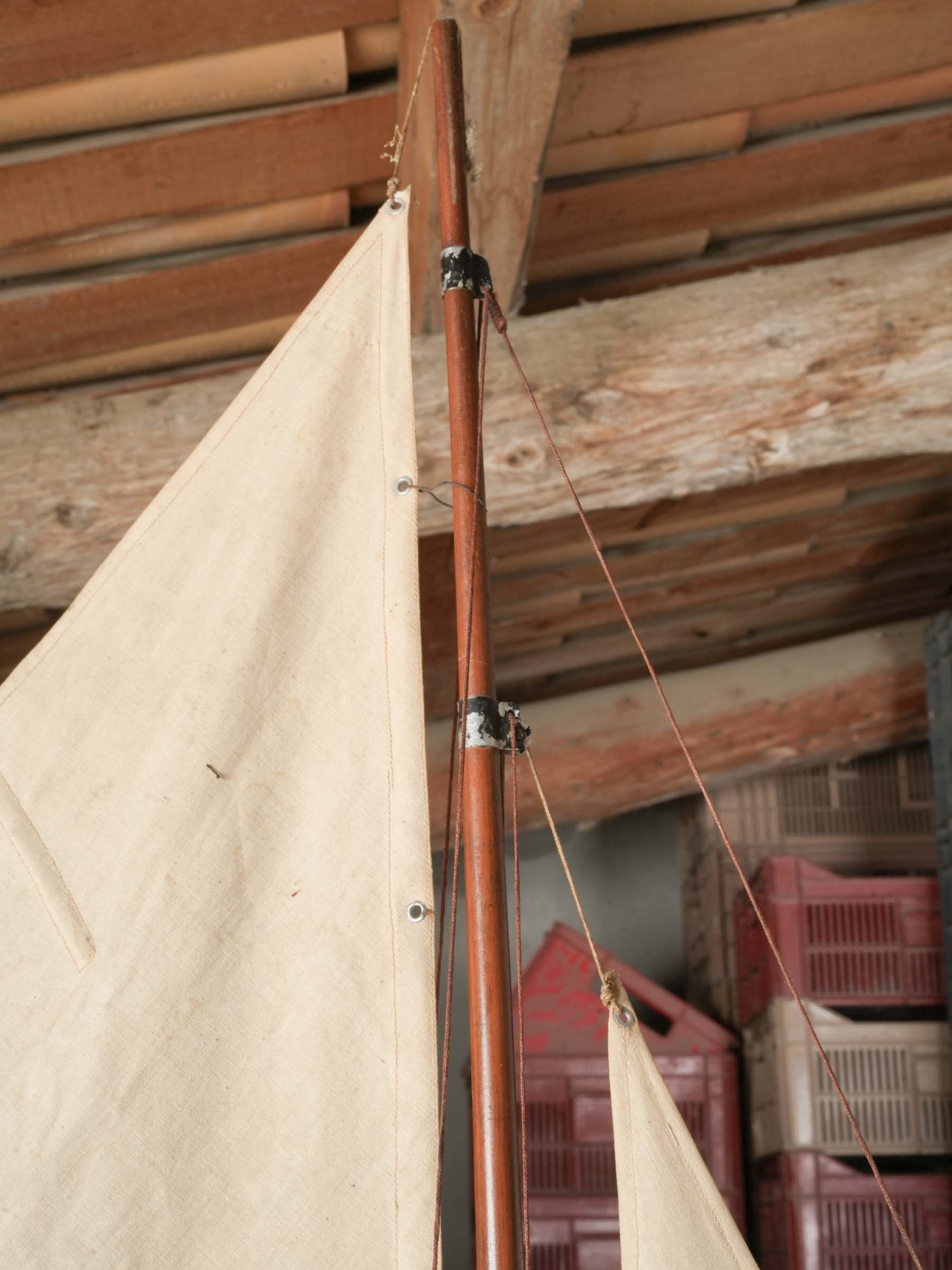 French Mid-20th-Century Hand-Built Wooden Pond Yacht - 42¼" x 41¾"