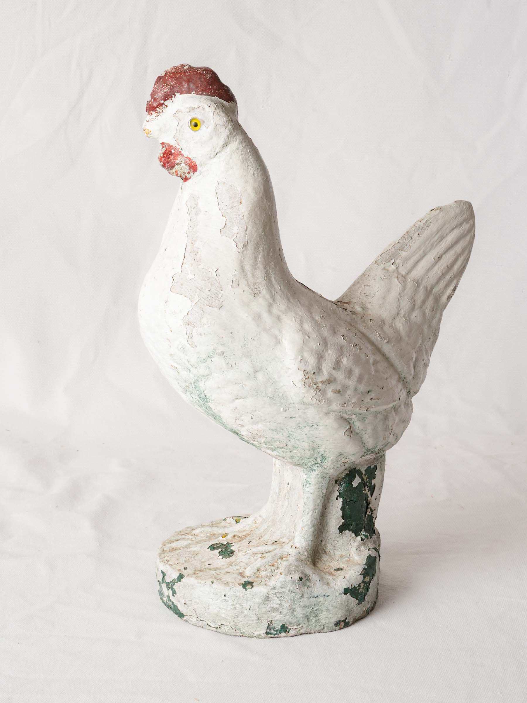 1950s French Painted-Concrete Garden Hen w/ Glass Eyes - 16½"