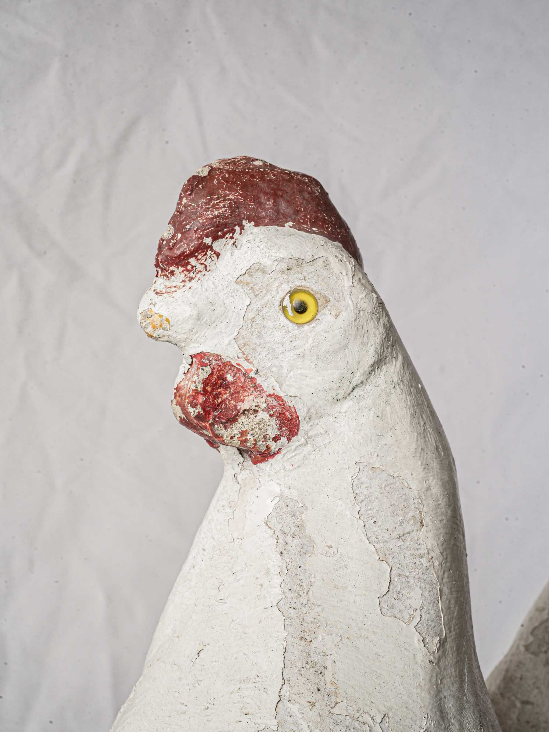 1950s French Painted-Concrete Garden Hen w/ Glass Eyes - 16½"