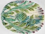 Lidded Majolica asparagus basket & platter - Longchamp 1890