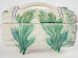Lidded Majolica asparagus basket & platter - Longchamp 1890