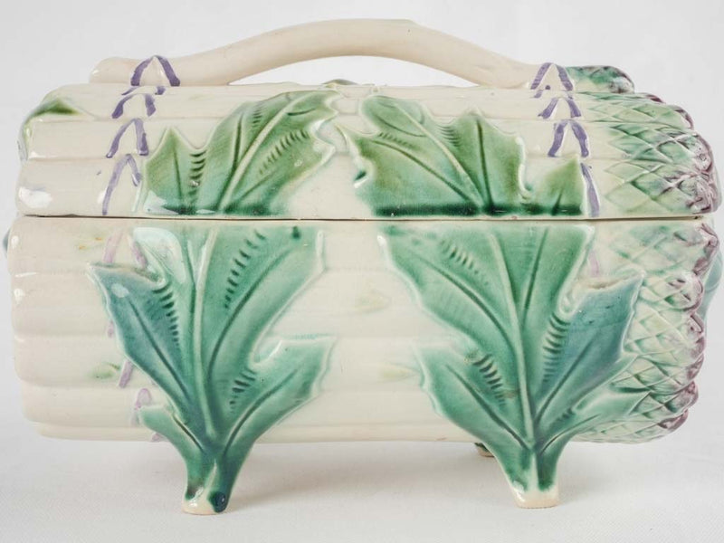 Lidded Majolica asparagus basket & platter - Longchamp 1890