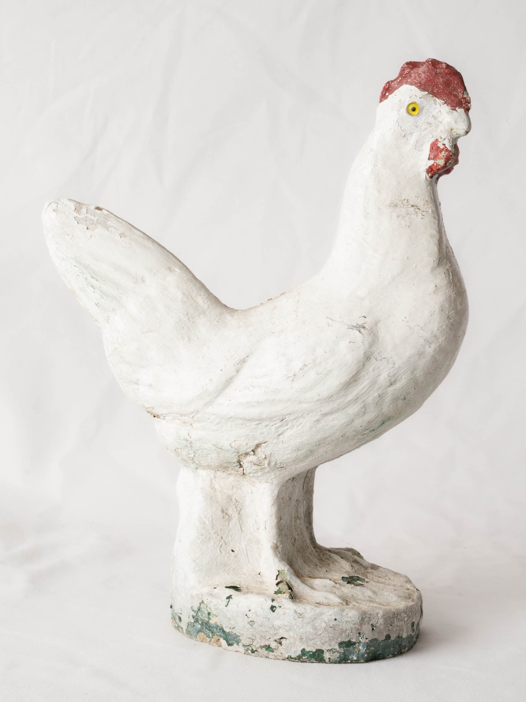1950s French Painted-Concrete Garden Hen w/ Glass Eyes - 16½"