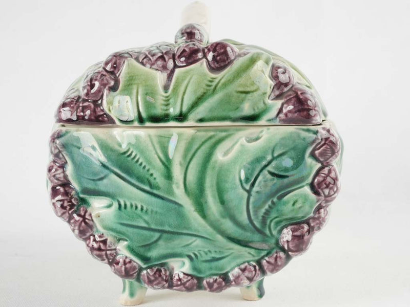 Lidded Majolica asparagus basket & platter - Longchamp 1890