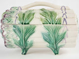 Lidded Majolica asparagus basket & platter - Longchamp 1890