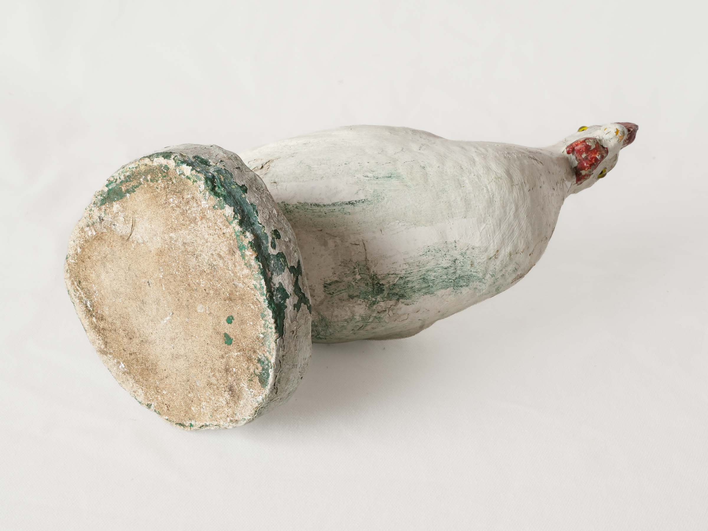 1950s French Painted-Concrete Garden Hen w/ Glass Eyes - 16½"