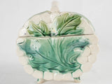 Lidded Majolica asparagus basket & platter - Longchamp 1890