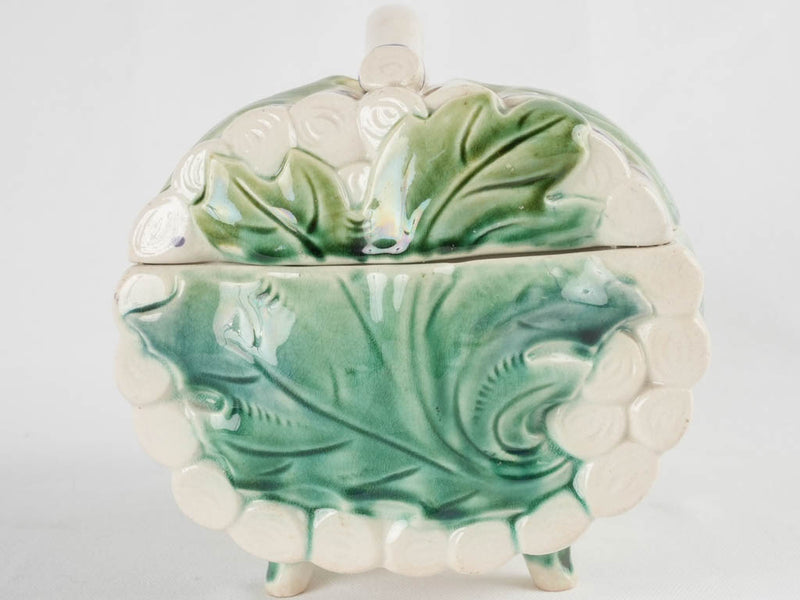 Lidded Majolica asparagus basket & platter - Longchamp 1890