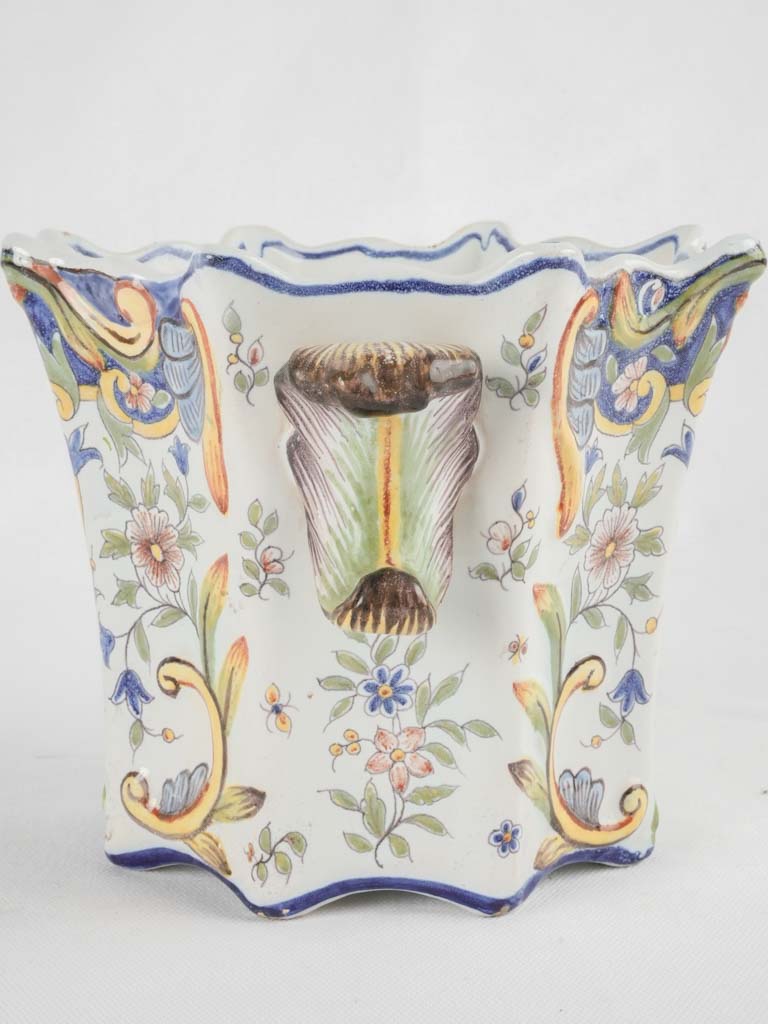Hand-decorated French earthenware planter, octagonal