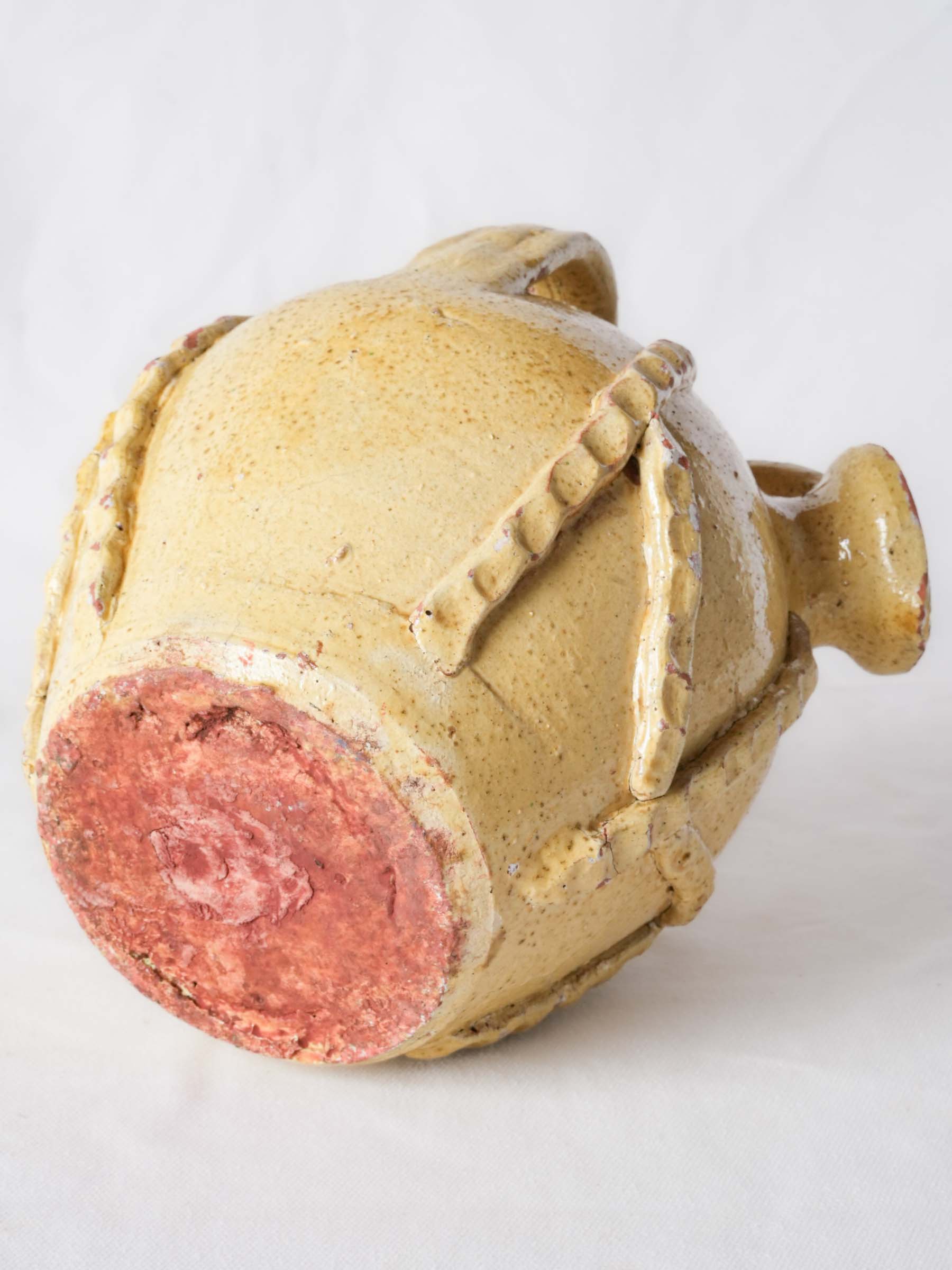 Early to Mid-20th-Century Yellow-Glazed Ceramic Jug w/ Thumb-Pressed Decoration - 9"