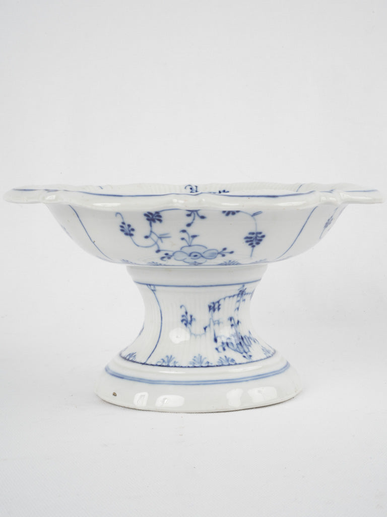 High-gloss blue floral footed bowl