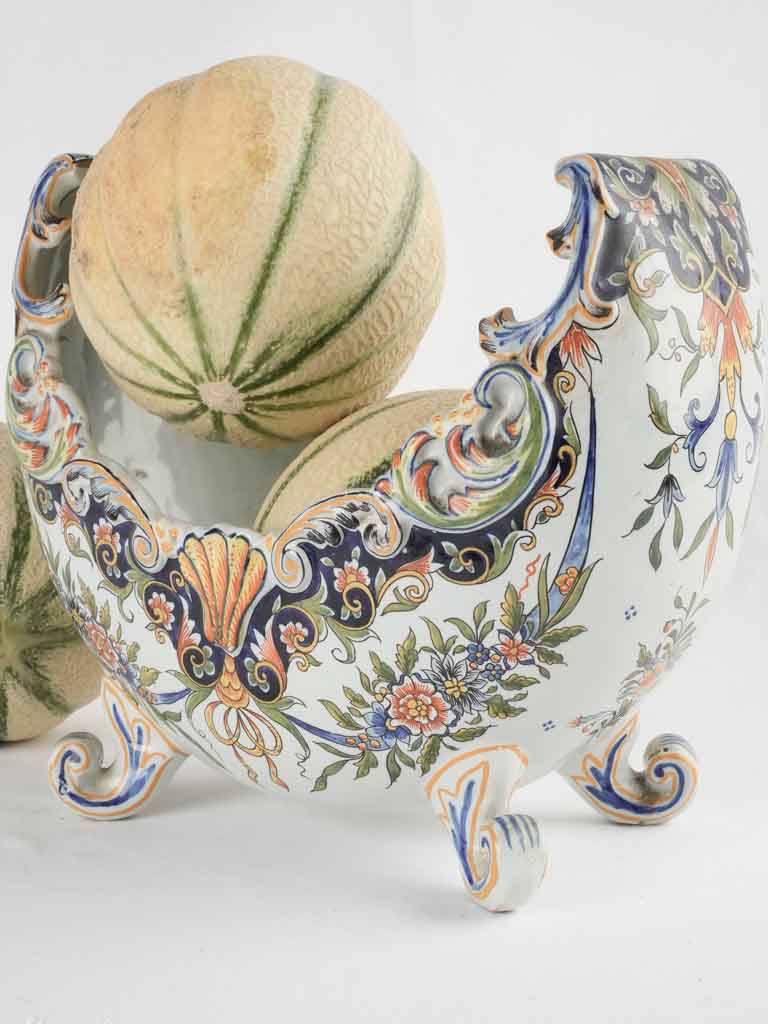 Antique Desvres faience jardiniere w/ scroll feet - Geo MARTEL 12½"