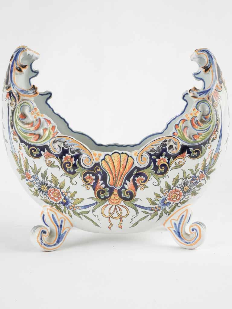 Antique Desvres faience jardiniere w/ scroll feet - Geo MARTEL 12½"