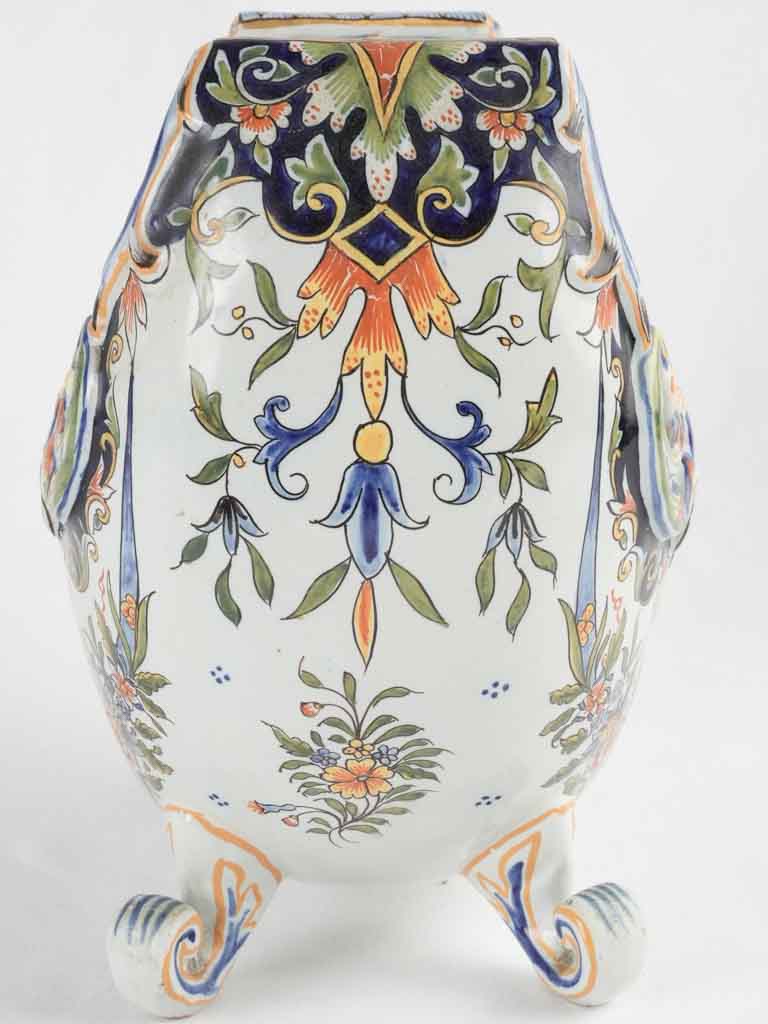 Antique Desvres faience jardiniere w/ scroll feet - Geo MARTEL 12½"